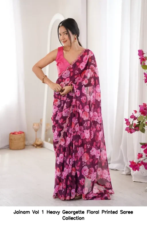 Jainam Vol 1 Heavy Georgette Floral Printed Saree Collection