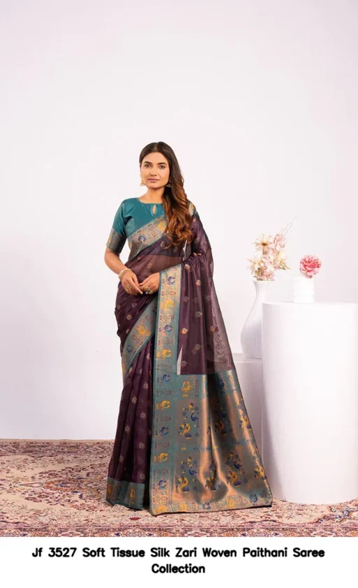 Jf 3527 Soft Tissue Silk Zari Woven Paithani Saree Collection