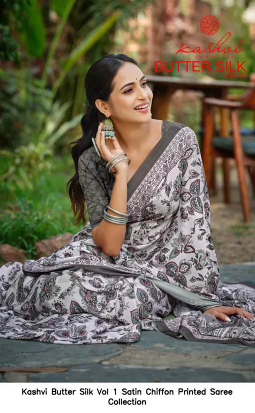 Kashvi Butter Silk Vol 1 Satin Chiffon Printed Saree Collection