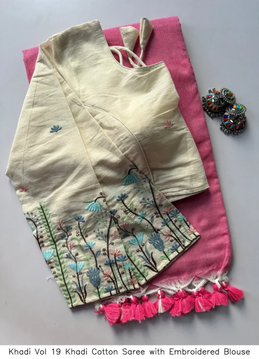 Khadi Vol 19 Khadi Cotton Saree with Embroidered Blouse