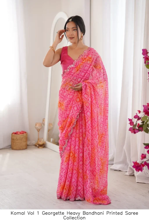 Komal Vol 1 Georgette Heavy Bandhani Printed Saree Collection