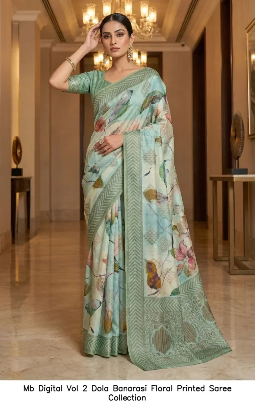 Mb Digital Vol 2 Dola Banarasi Floral Printed Saree Collection