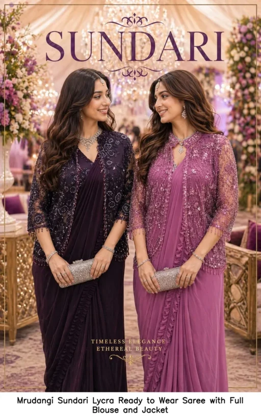 Mrudangi Sundari Lycra Ready to Wear Saree with Full Blouse and Jacket