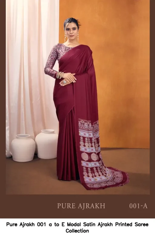 Pure Ajrakh 001 a to E Modal Satin Ajrakh Printed Saree Collection