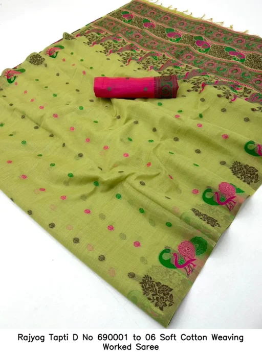 Rajyog Tapti D No 690001 to 06 Soft Cotton Weaving Worked Saree