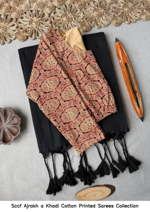 Sccf Ajrakh a Khadi Cotton Printed Sarees Collection