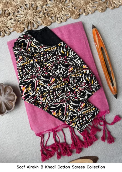 Sccf Ajrakh B Khadi Cotton Sarees Collection