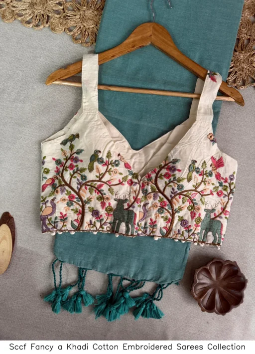 Sccf Fancy a Khadi Cotton Embroidered Sarees Collection