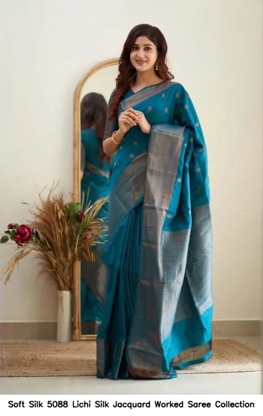 Soft Silk 5088 Lichi Silk Jacquard Worked Saree Collection