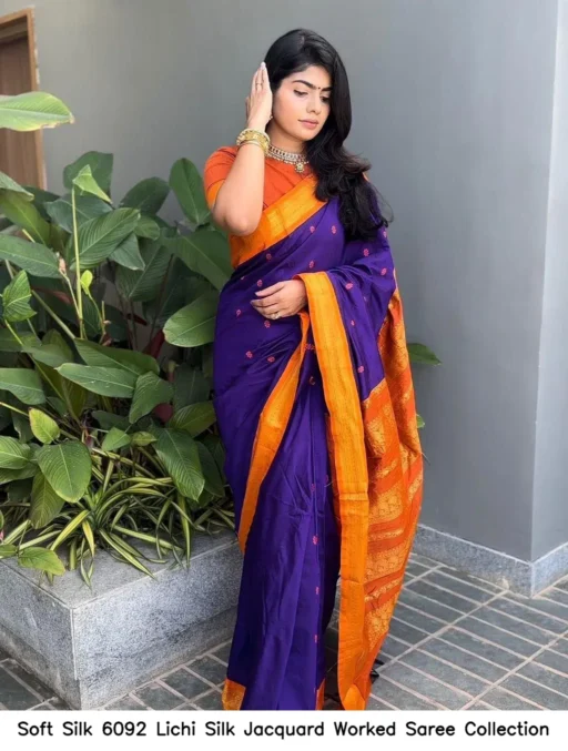 Soft Silk 6092 Lichi Silk Jacquard Worked Saree Collection