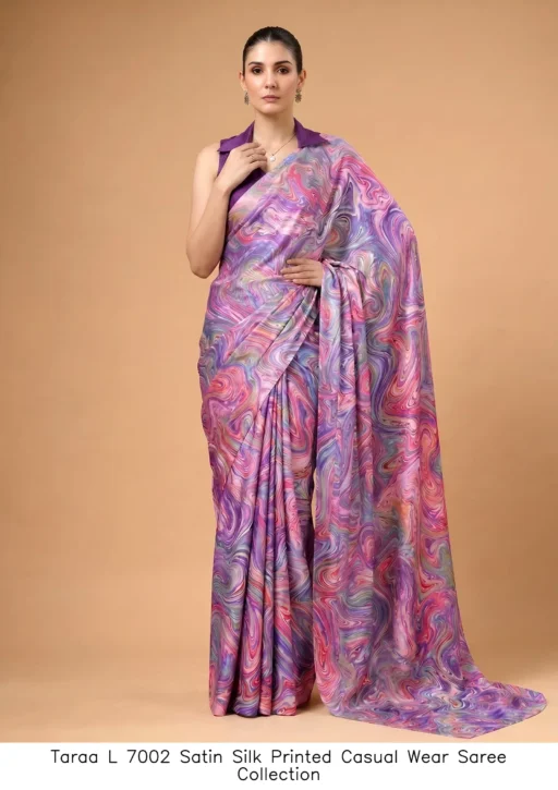 Taraa L 7002 Satin Silk Printed Casual Wear Saree Collection