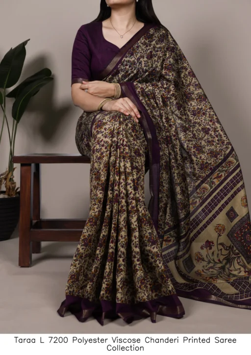Taraa L 7200 Polyester Viscose Chanderi Printed Saree Collection