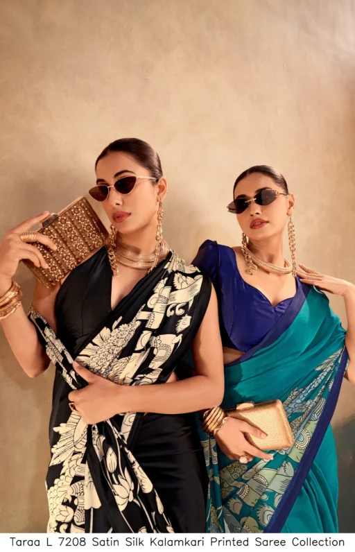 Taraa L 7208 Satin Silk Kalamkari Printed Saree Collection