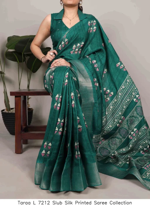 Taraa L 7212 Slub Silk Printed Saree Collection