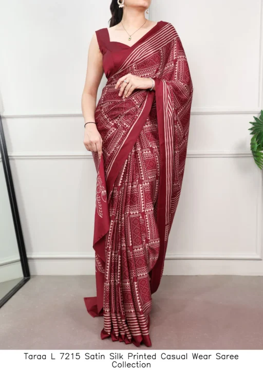 Taraa L 7215 Satin Silk Printed Casual Wear Saree Collection