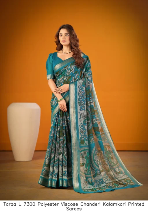 Taraa L 7300 Polyester Viscose Chanderi Kalamkari Printed Sarees