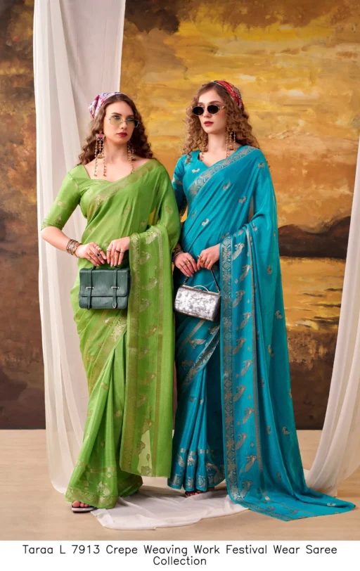 Taraa L 7913 Crepe Weaving Work Festival Wear Saree Collection