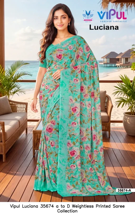 Vipul Luciana 35674 a to D Weightless Printed Saree Collection