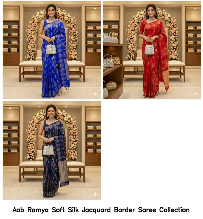 Aab Ramya Soft Silk Jacquard Border Saree Collection - Image 6