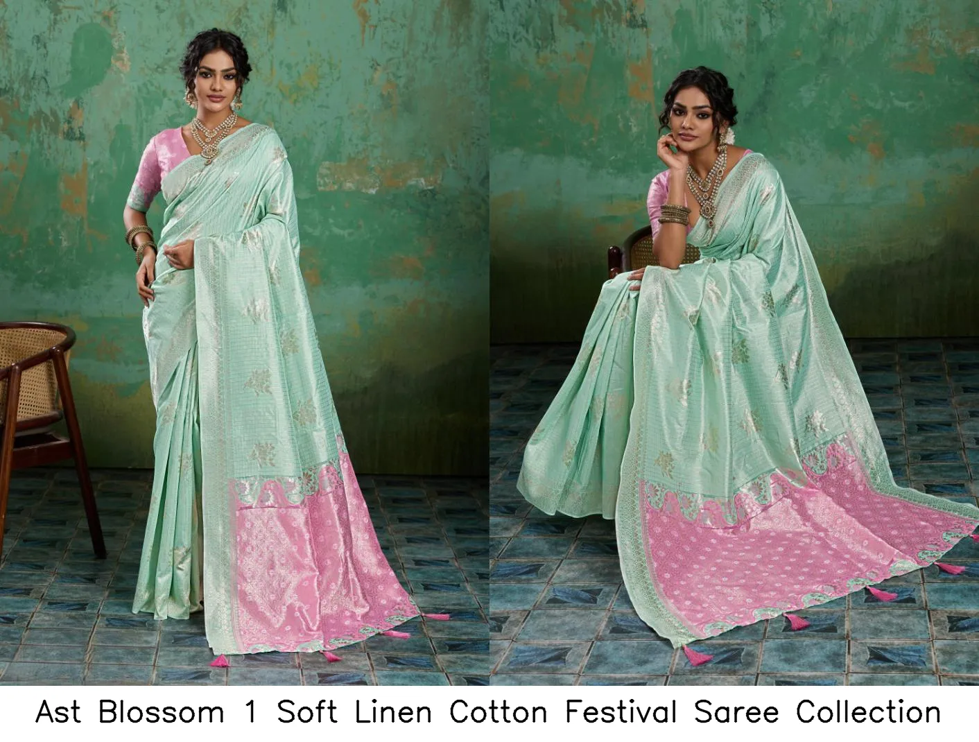 Ast Blossom 1 Soft Linen Cotton Festival Saree Collection - Image 2
