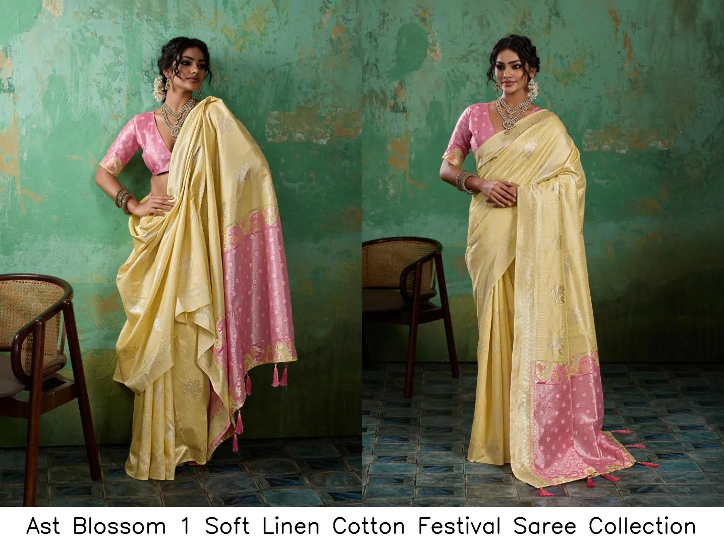 Ast Blossom 1 Soft Linen Cotton Festival Saree Collection - Image 3