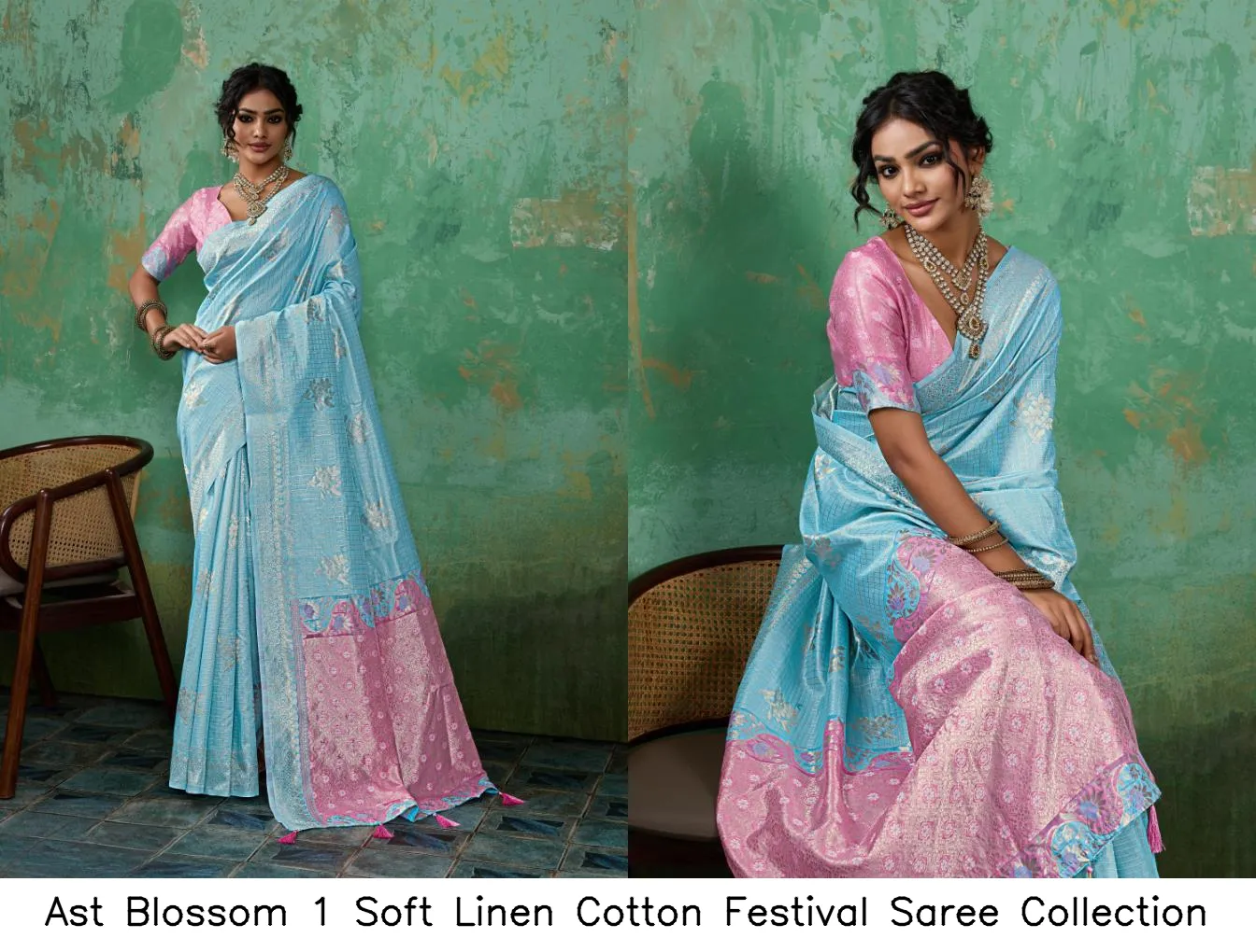 Ast Blossom 1 Soft Linen Cotton Festival Saree Collection - Image 5
