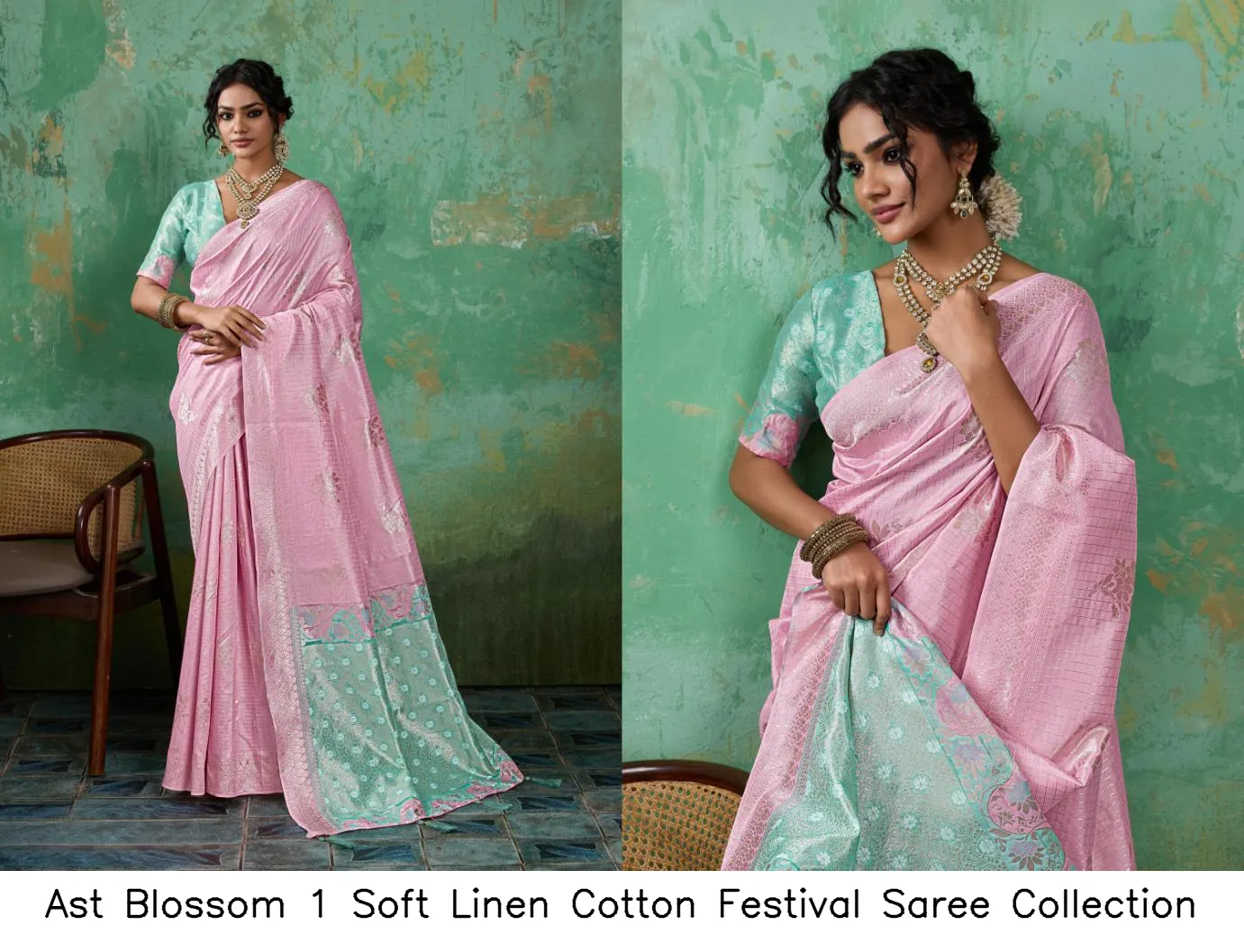 Ast Blossom 1 Soft Linen Cotton Festival Saree Collection - Image 6