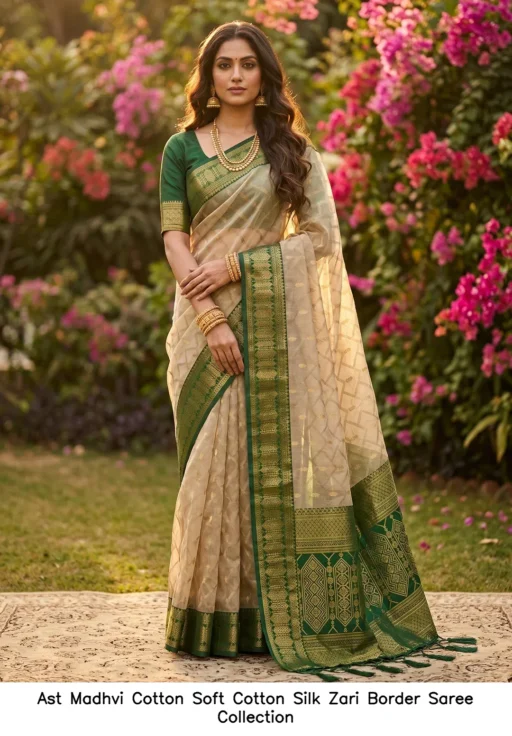 Ast Madhvi Cotton Soft Cotton Silk Zari Border Saree Collection