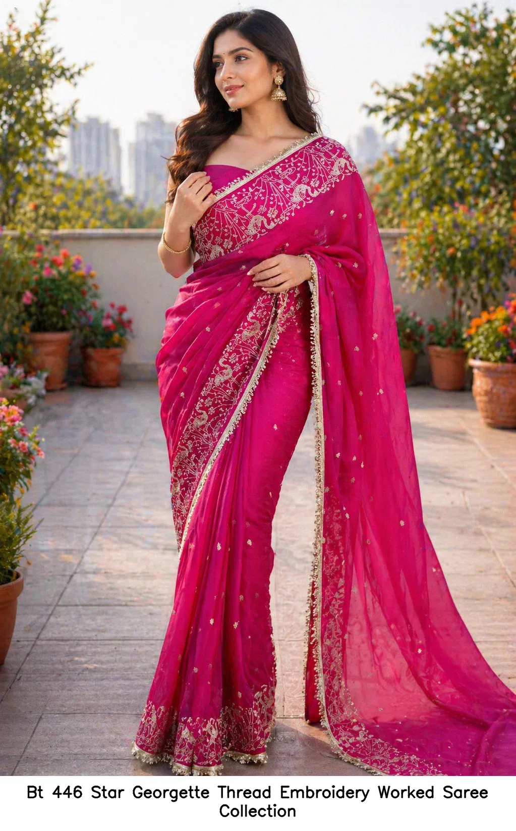 Bt 446 Star Georgette Thread Embroidery Worked Saree Collection - Image 9