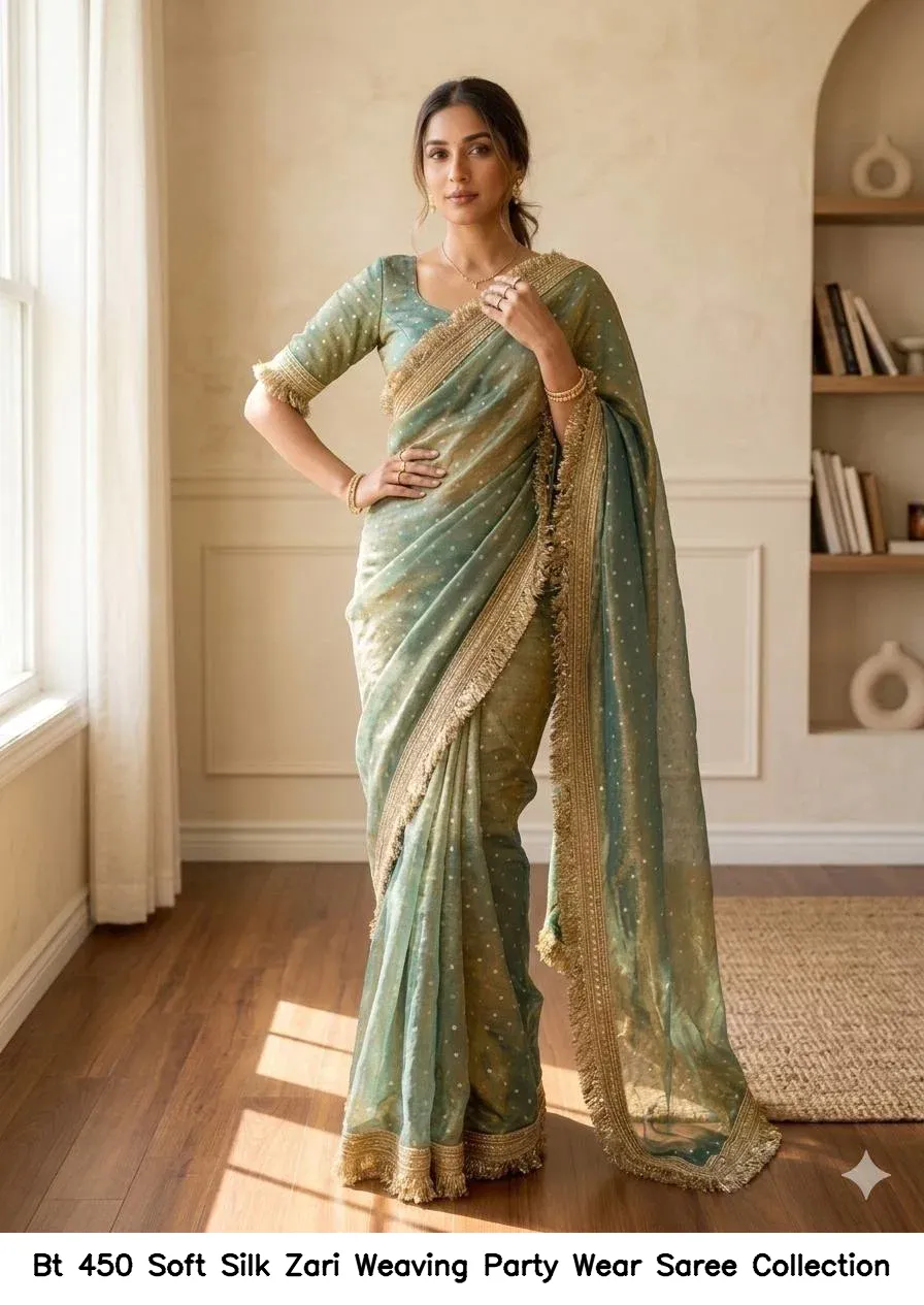 Bt 450 Soft Silk Zari Weaving Party Wear Saree Collection - Image 16