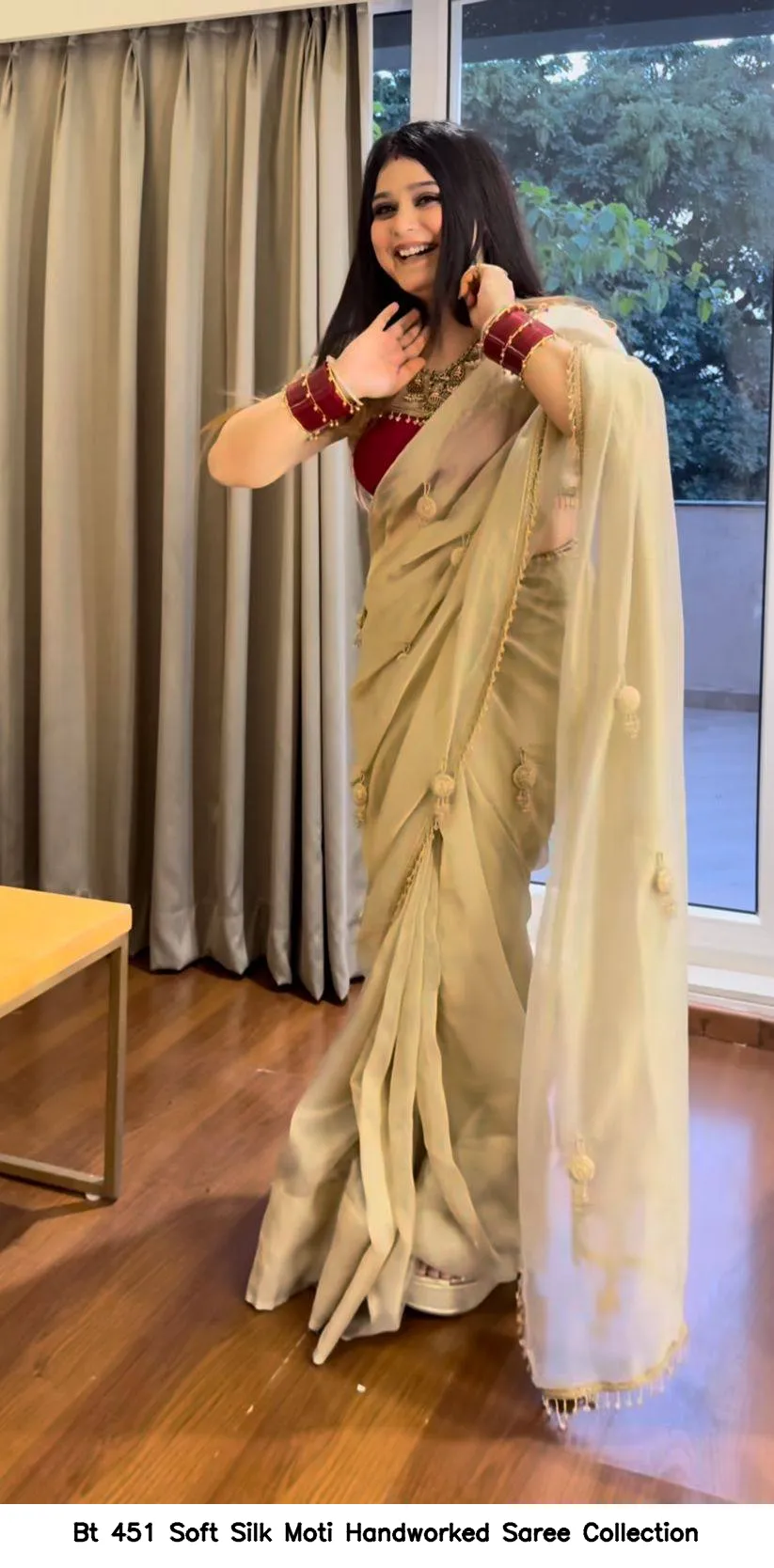 Bt 451 Soft Silk Moti Handworked Saree Collection - Image 2