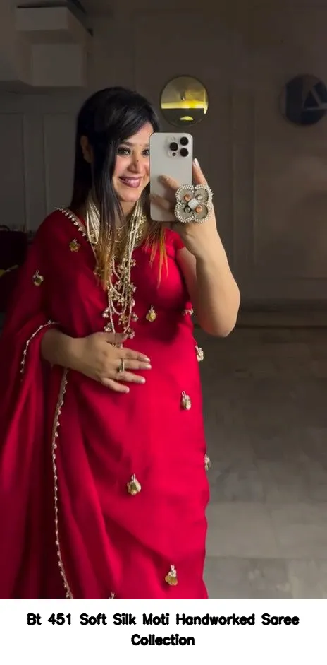Bt 451 Soft Silk Moti Handworked Saree Collection - Image 3