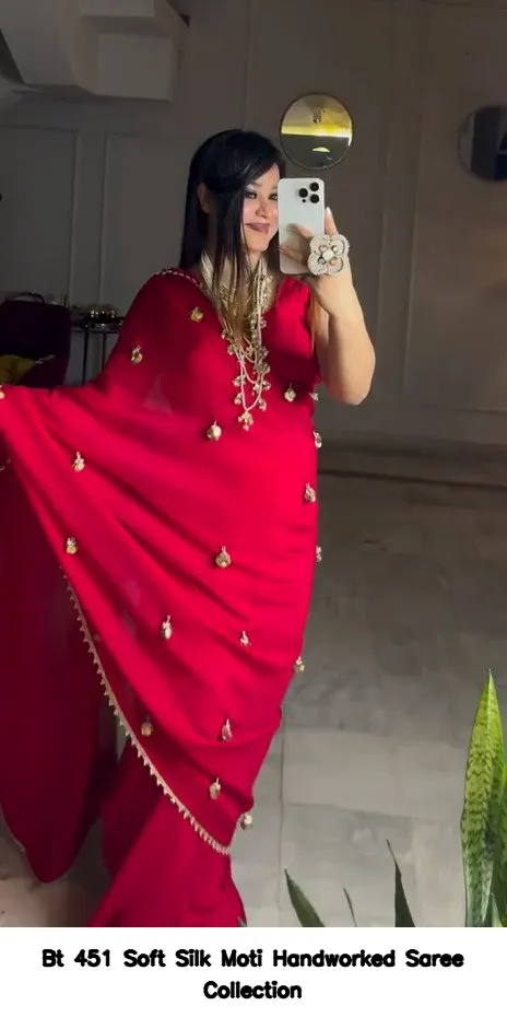 Bt 451 Soft Silk Moti Handworked Saree Collection - Image 5
