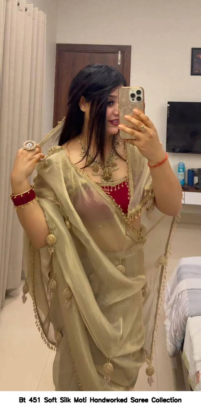 Bt 451 Soft Silk Moti Handworked Saree Collection - Image 7