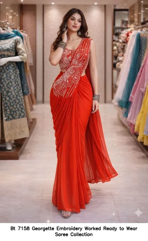 Bt 7158 Georgette Embroidery Worked Ready to Wear Saree Collection