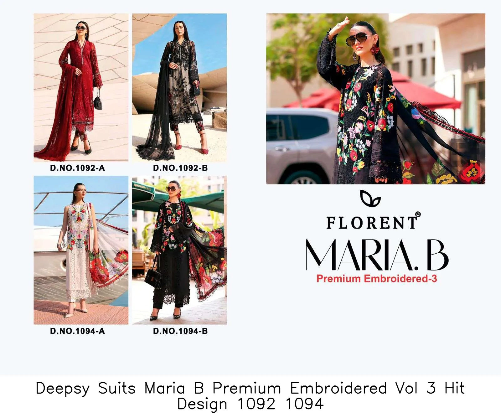 Deepsy Suits Maria B Premium Embroidered Vol 3 Hit Design 1092 1094 - Image 7