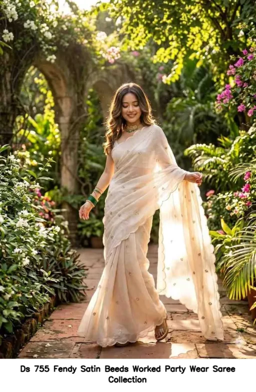 Ds 755 Fendy Satin Beeds Worked Party Wear Saree Collection