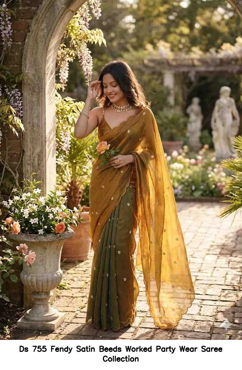 Ds 755 Fendy Satin Beeds Worked Party Wear Saree Collection - Image 10