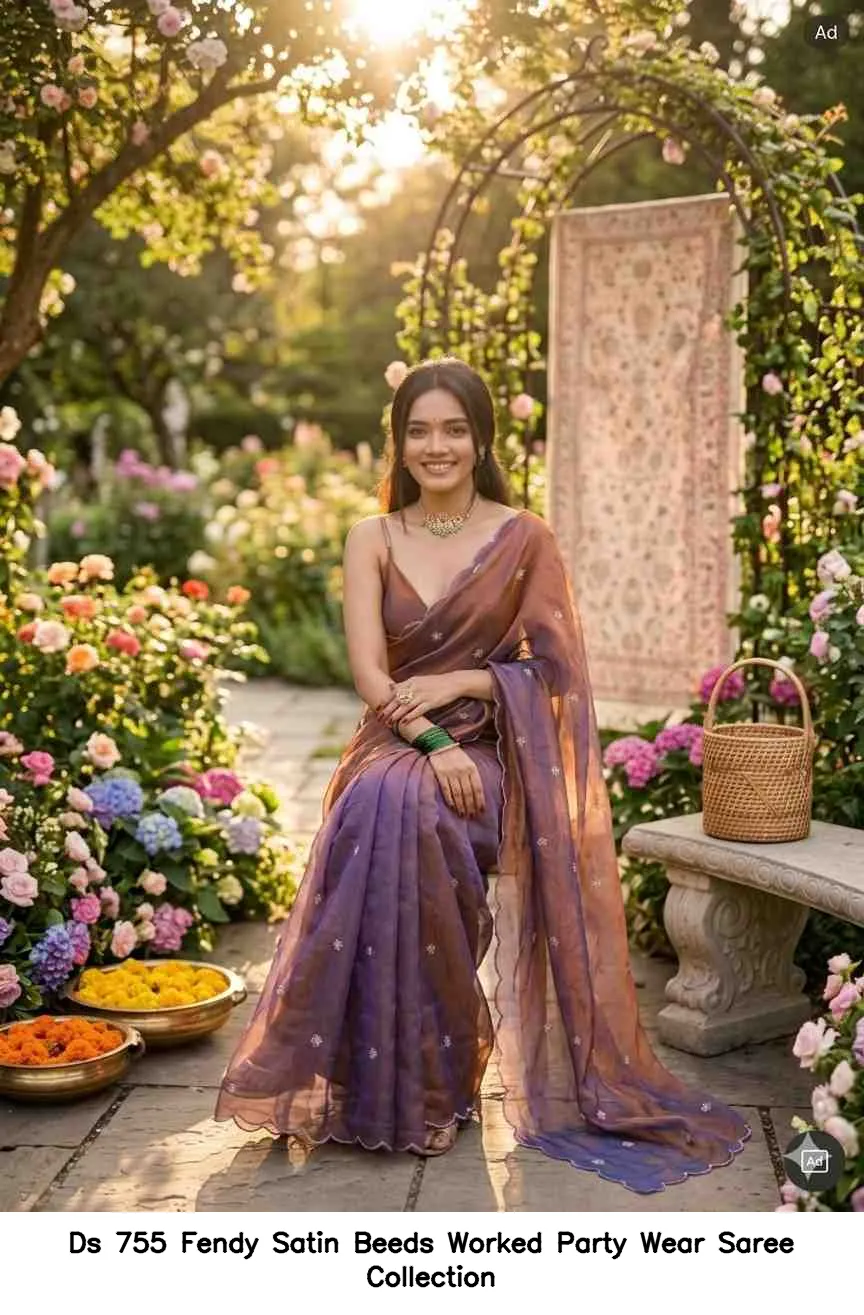Ds 755 Fendy Satin Beeds Worked Party Wear Saree Collection - Image 5
