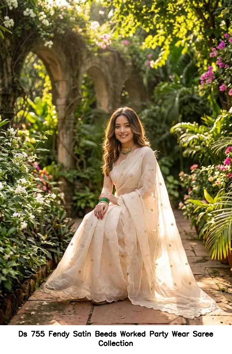 Ds 755 Fendy Satin Beeds Worked Party Wear Saree Collection - Image 7