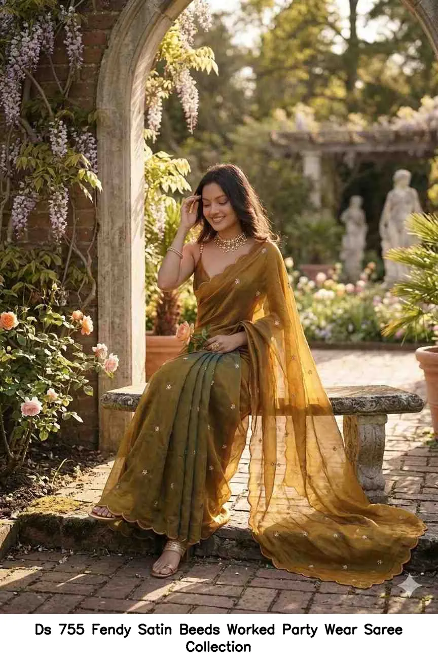 Ds 755 Fendy Satin Beeds Worked Party Wear Saree Collection - Image 8