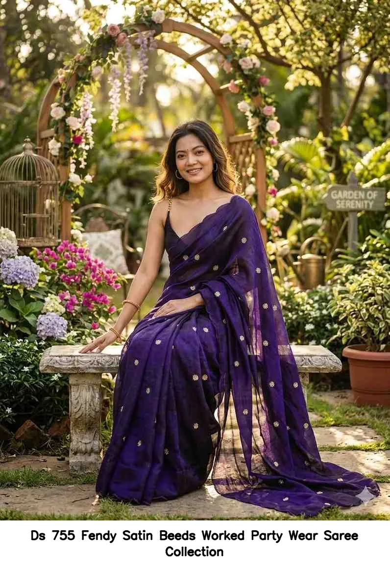 Ds 755 Fendy Satin Beeds Worked Party Wear Saree Collection - Image 9