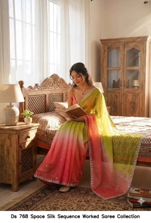Ds 768 Space Silk Sequence Worked Saree Collection