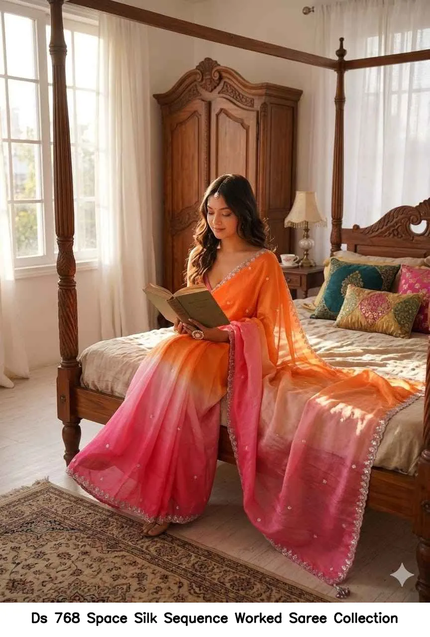 Ds 768 Space Silk Sequence Worked Saree Collection - Image 4