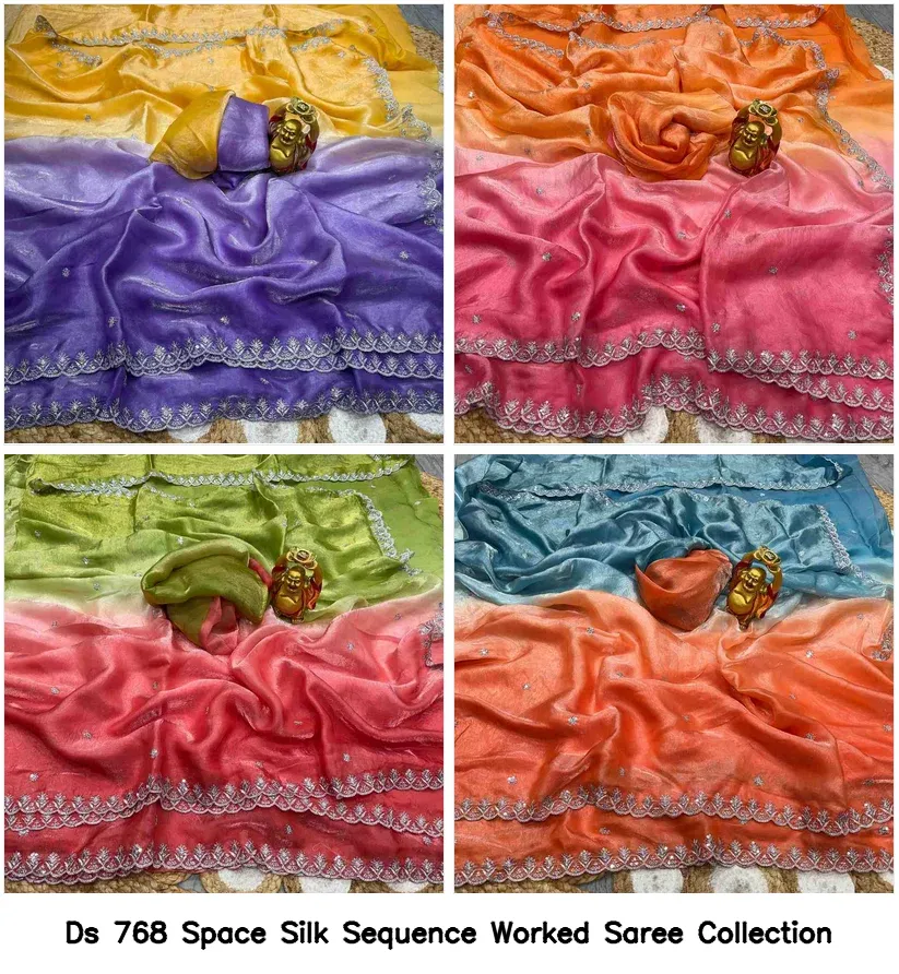 Ds 768 Space Silk Sequence Worked Saree Collection - Image 6