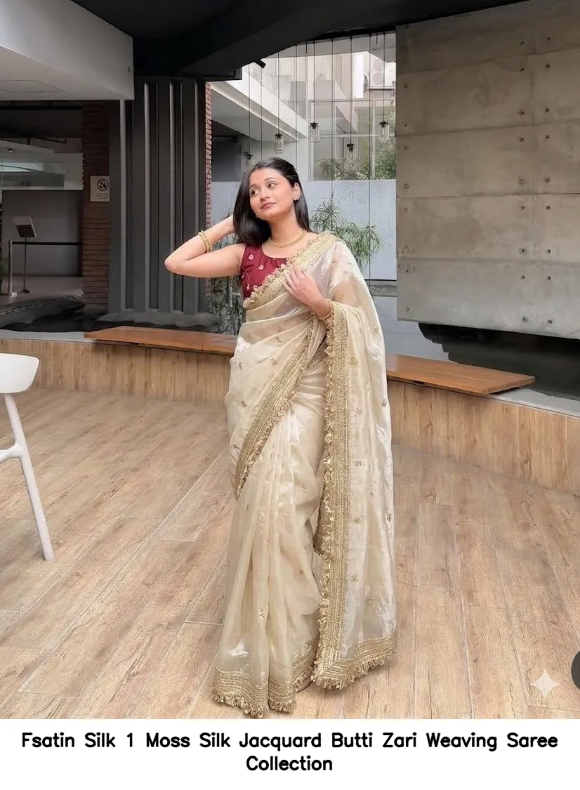 Fsatin Silk 1 Moss Silk Jacquard Butti Zari Weaving Saree Collection