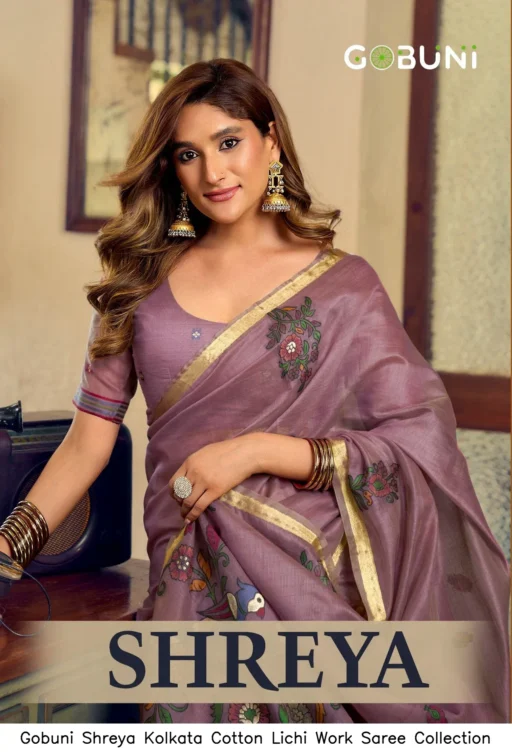 Gobuni Shreya Kolkata Cotton Lichi Work Saree Collection