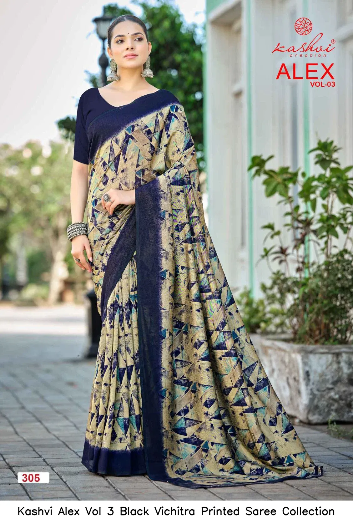 Kashvi Alex Vol 3 Black Vichitra Printed Saree Collection - Image 3