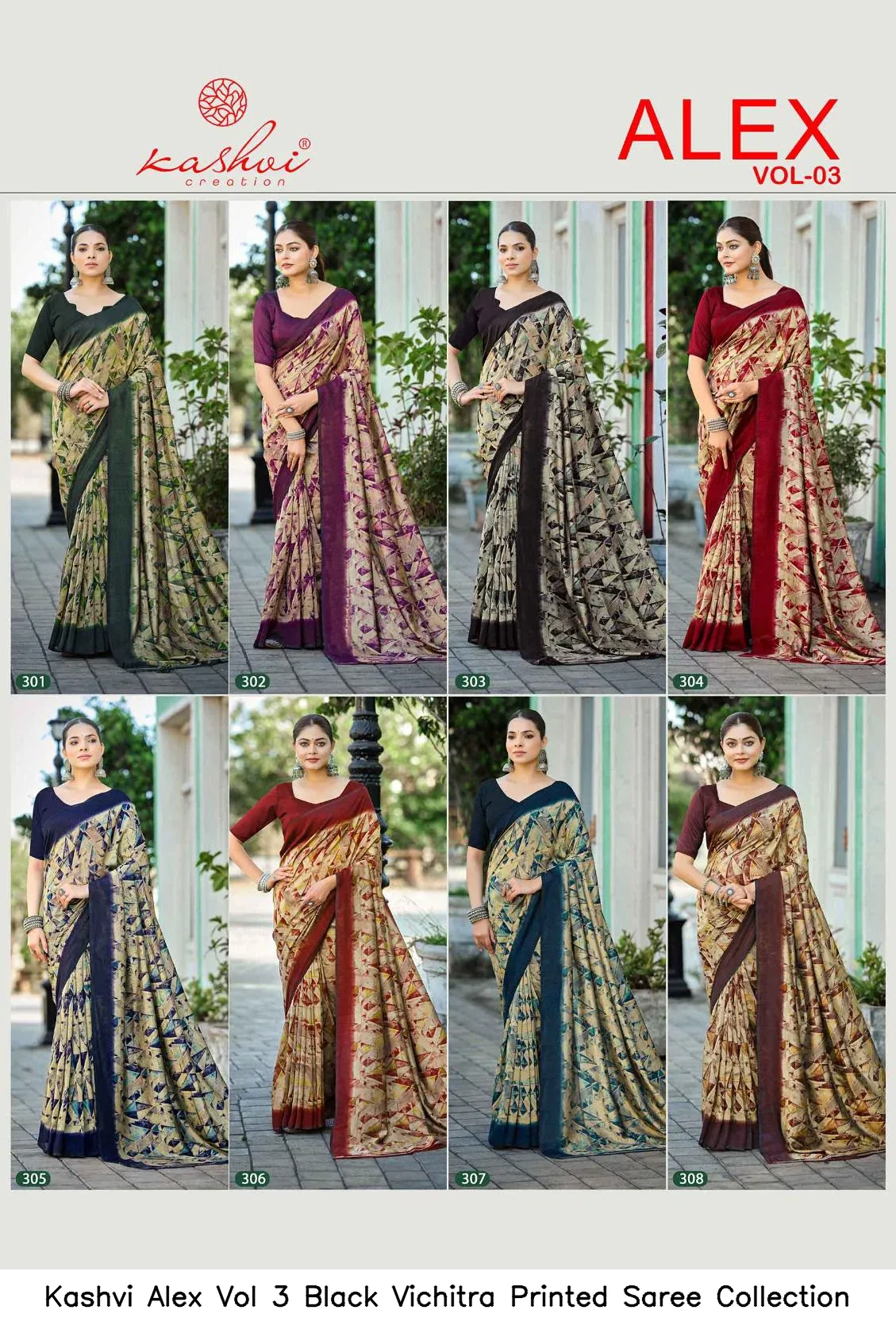 Kashvi Alex Vol 3 Black Vichitra Printed Saree Collection - Image 7