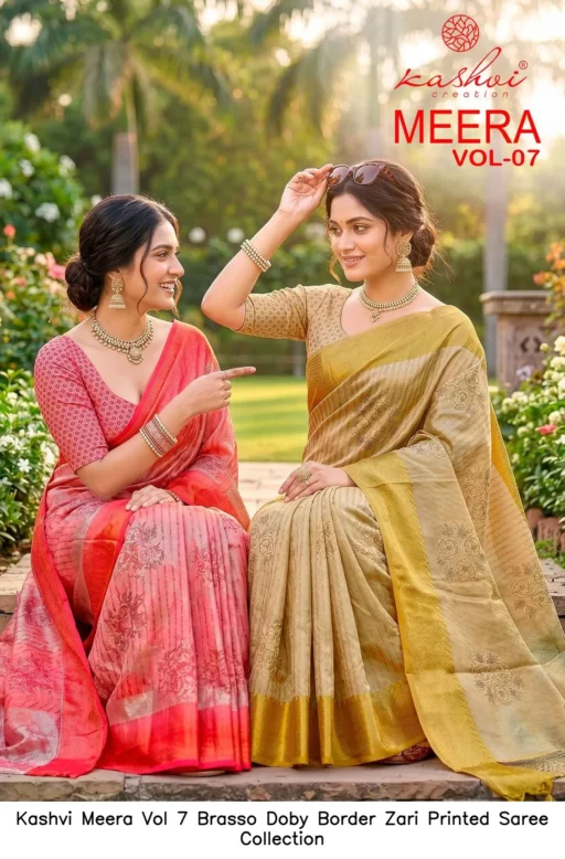 Kashvi Meera Vol 7 Brasso Doby Border Zari Printed Saree Collection